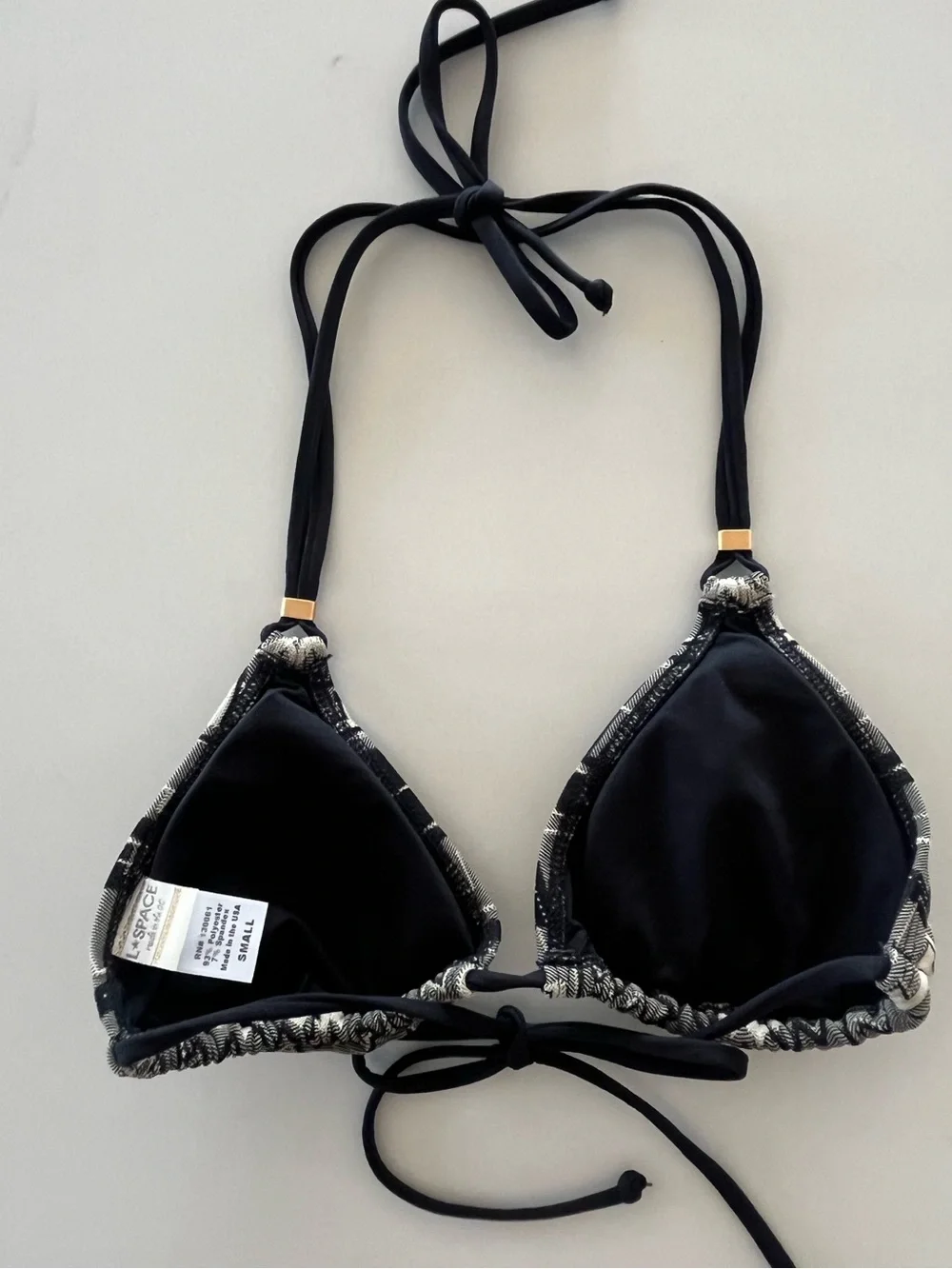 L*Space Black Chevron Geometric Sahara Triangle Halter Bikini Top Size Small